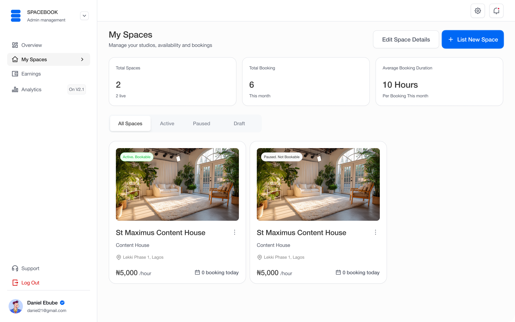 My Spaces — With Listings